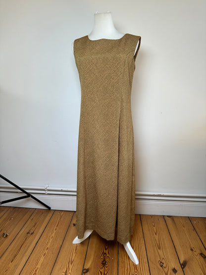 Vintage Gucci Abstract Wool Shift Dress Gold Brown M