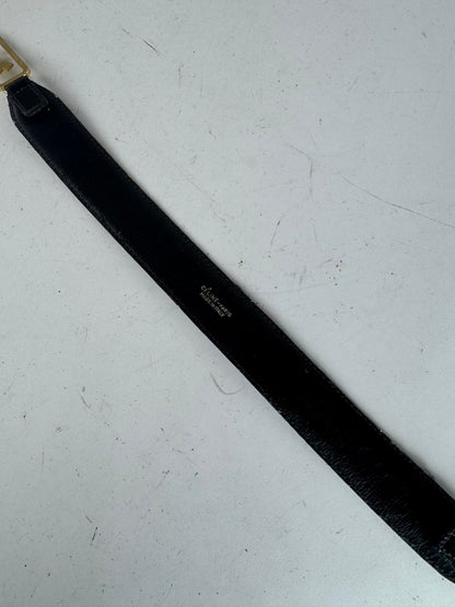 Vintage Celine Paris Carriage Logo Leather Belt Black