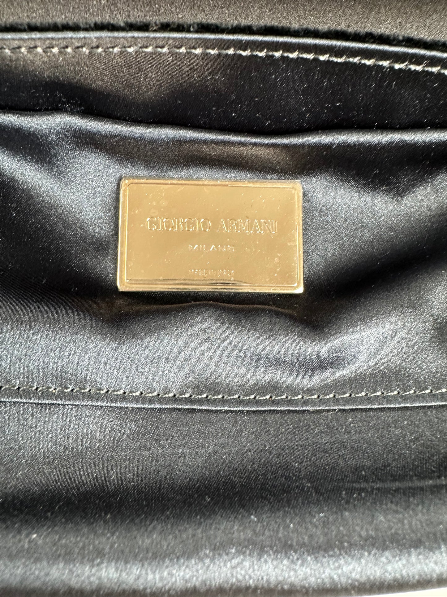 Vintage Giorgio Armani Velvet Satin Clutch Bag Black Silver
