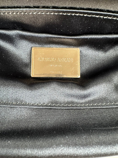 Vintage Giorgio Armani Velvet Satin Clutch Bag Black Silver