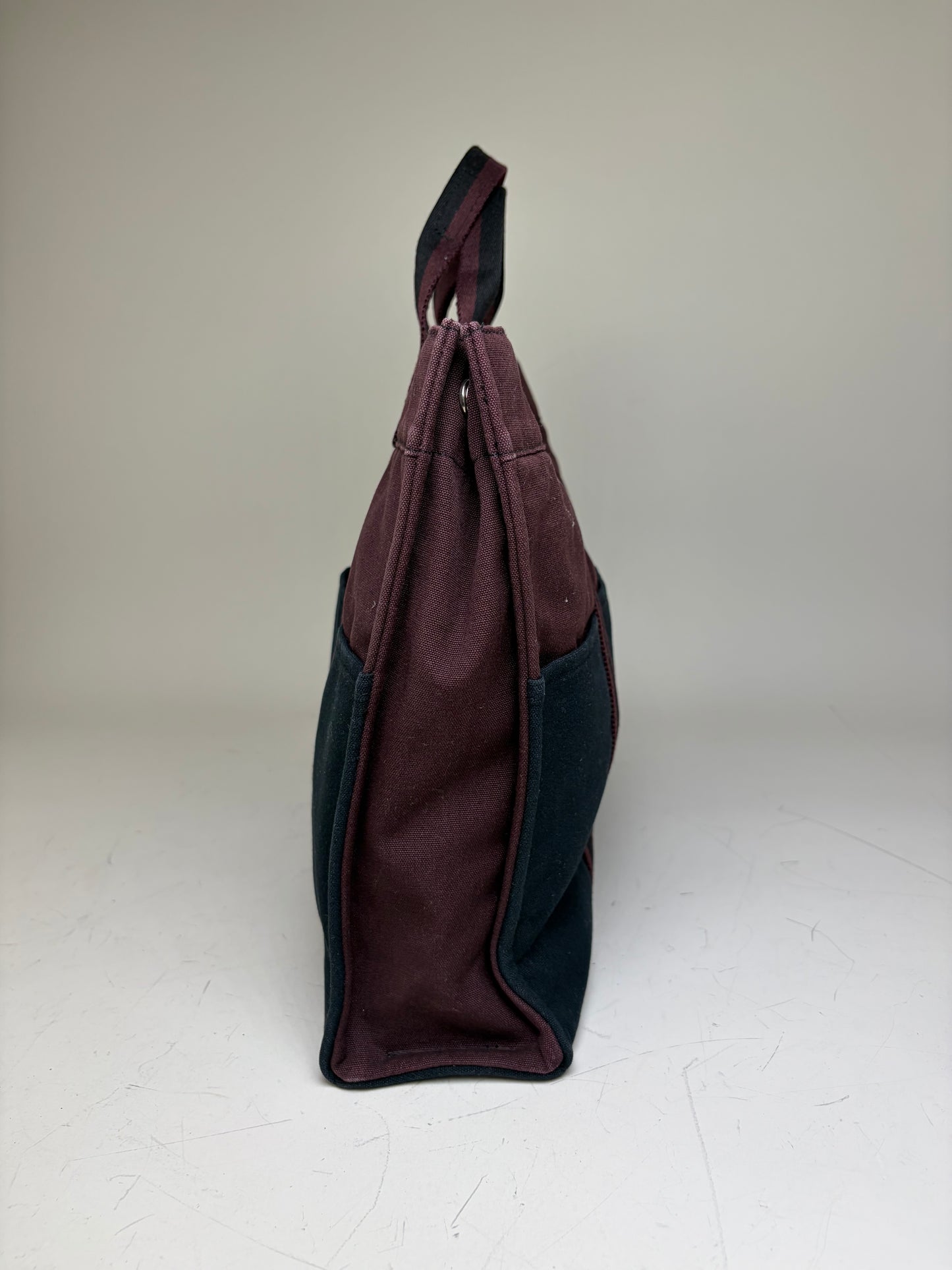 Vintage Hermes Canvas Tote Bag Burgundy Black