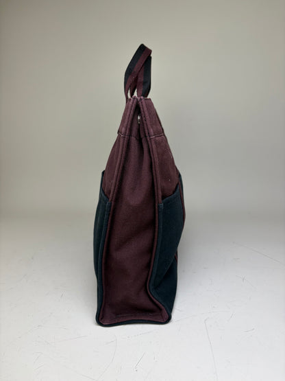 Vintage Hermes Canvas Tote Bag Burgundy Black