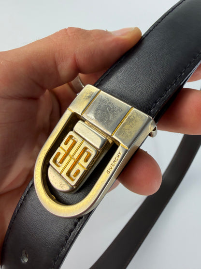 Vintage Givenchy 4G Logo Leather Belt c. Late 1970s Black Gold