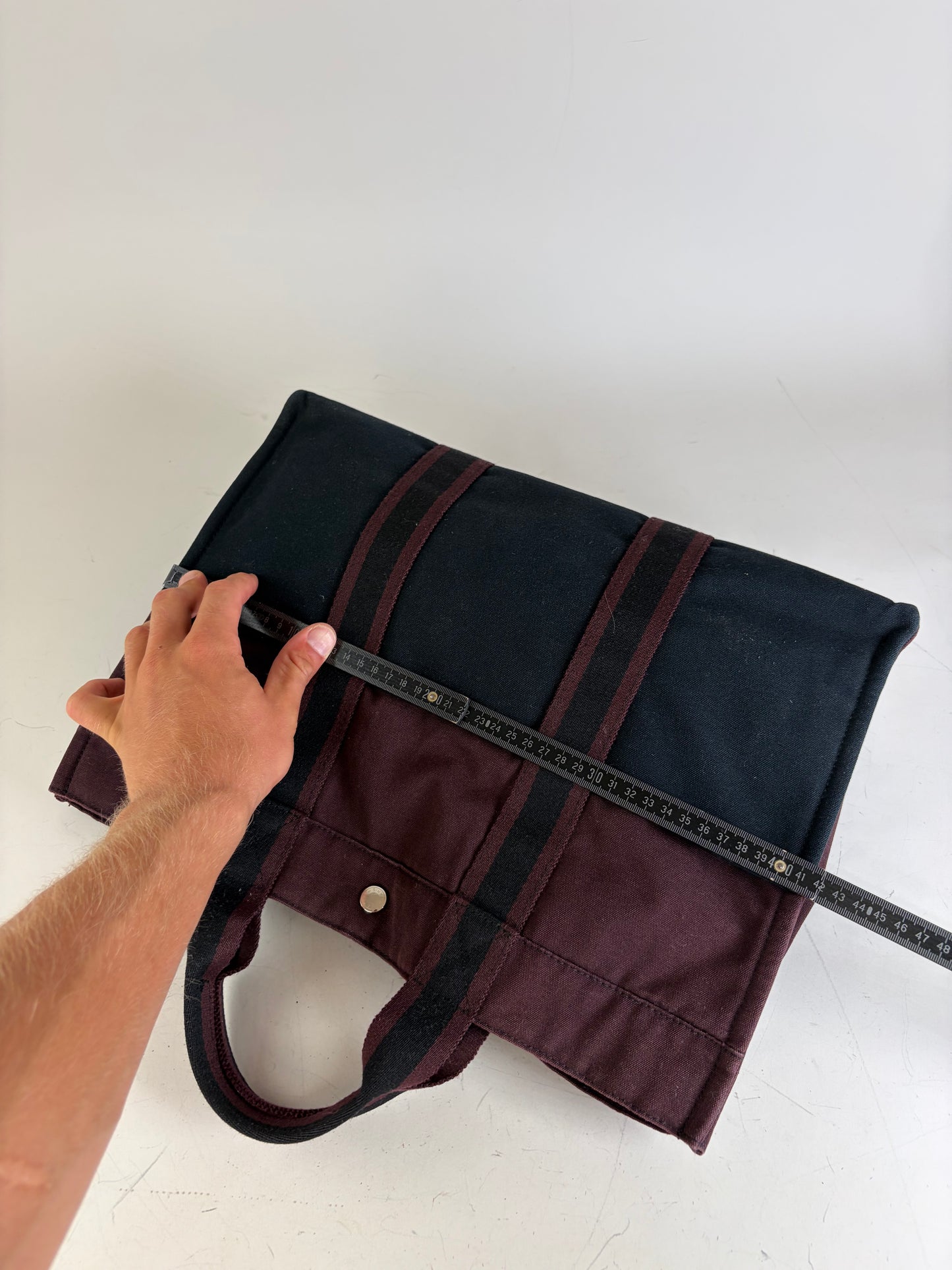 Vintage Hermes Canvas Tote Bag Burgundy Black