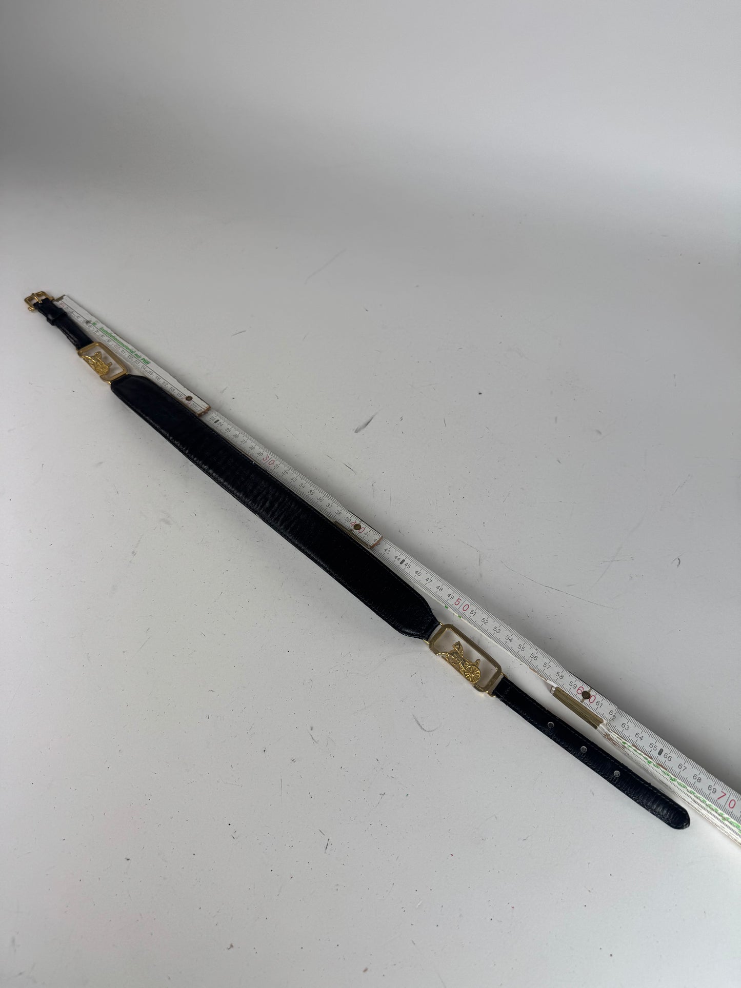 Vintage Celine Paris Carriage Logo Leather Belt Black