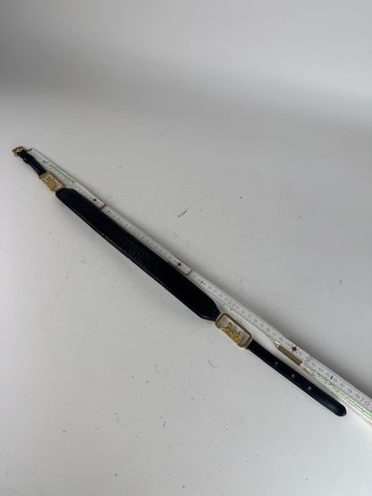 Vintage Celine Paris Carriage Logo Leather Belt Black