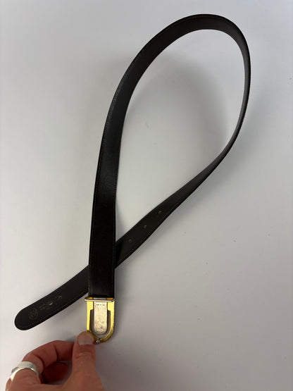 Vintage Givenchy 4G Logo Leather Belt c. Late 1970s Black Gold