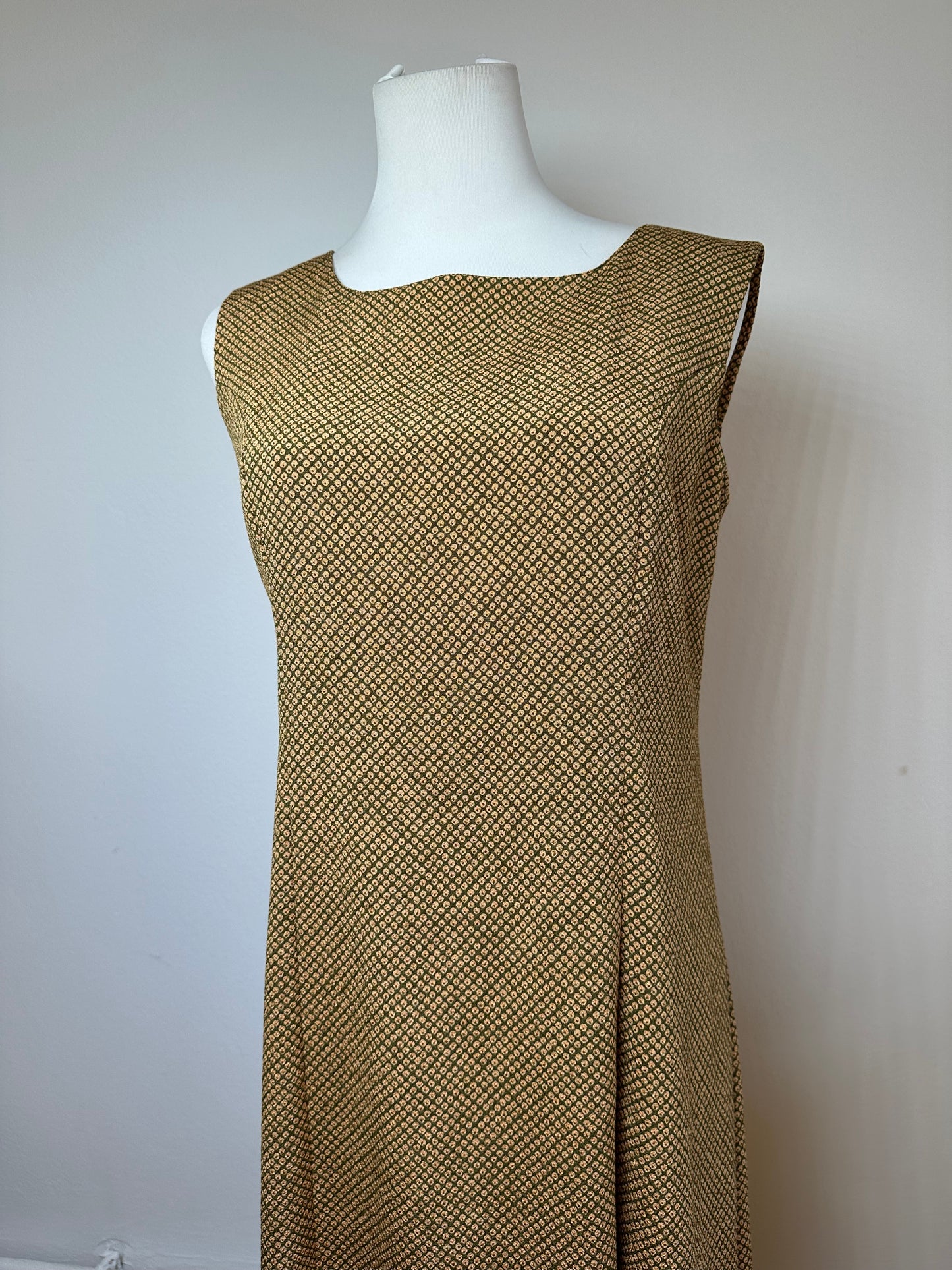 Vintage Gucci Abstract Wool Shift Dress Gold Brown M