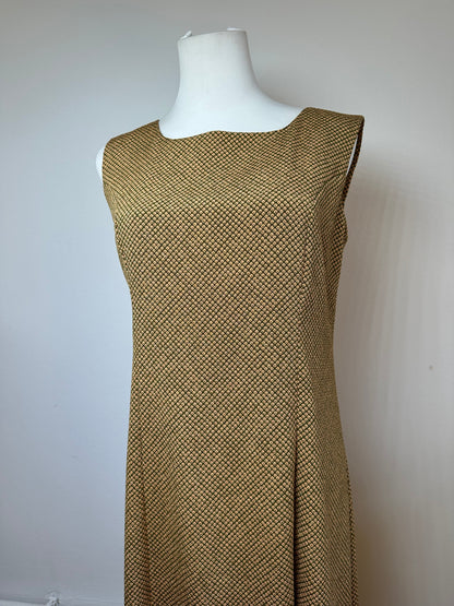 Vintage Gucci Abstract Wool Shift Dress Gold Brown M