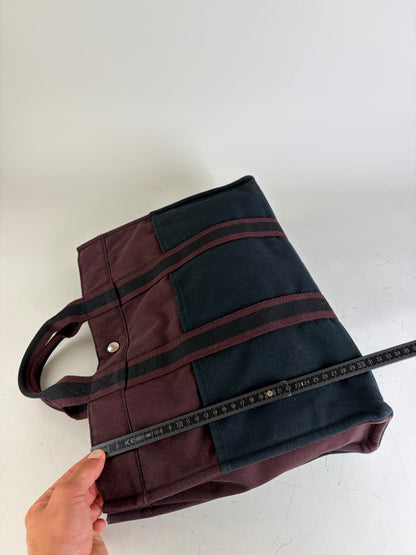 Vintage Hermes Canvas Tote Bag Burgundy Black