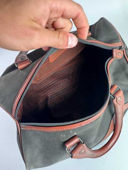 Sac vintage Yves Saint Laurent Mini Boston en cuir et toile noir et marron