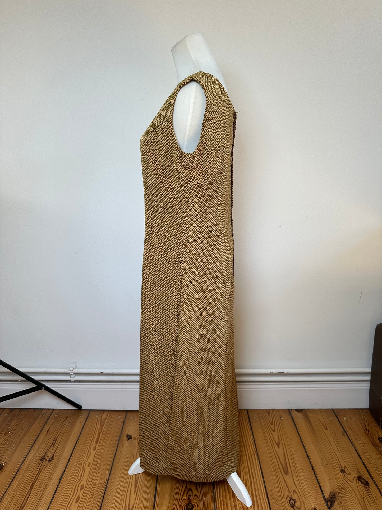 Vintage Gucci Abstract Wool Shift Dress Gold Brown M