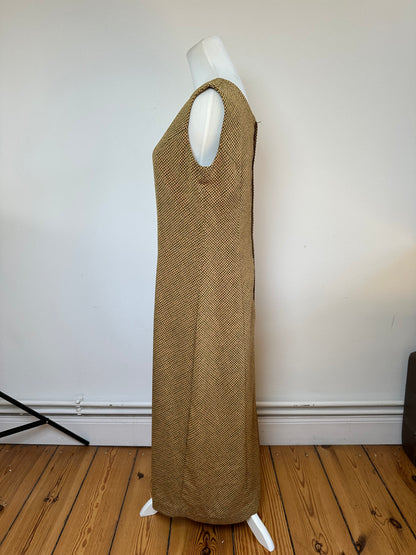 Vintage Gucci Abstract Wool Shift Dress Gold Brown M