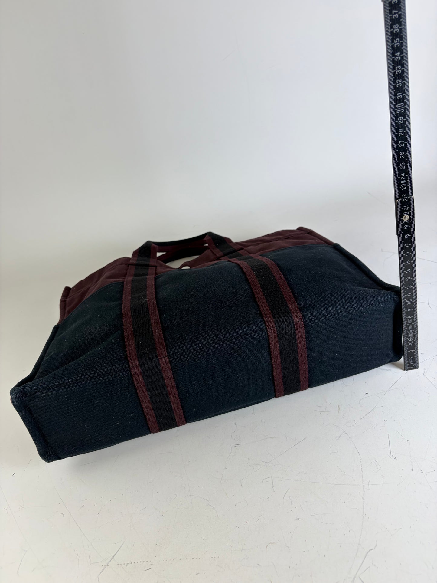 Vintage Hermes Canvas Tote Bag Burgundy Black