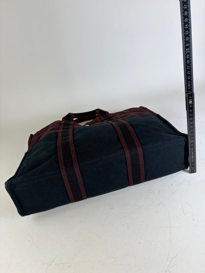 Vintage Hermes Canvas Tote Bag Burgundy Black