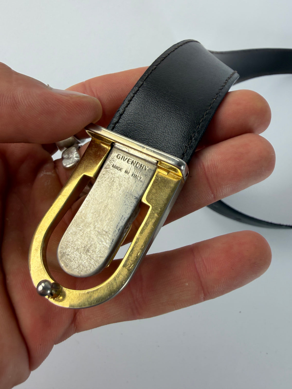 Vintage Givenchy 4G Logo Leather Belt c. Late 1970s Black Gold