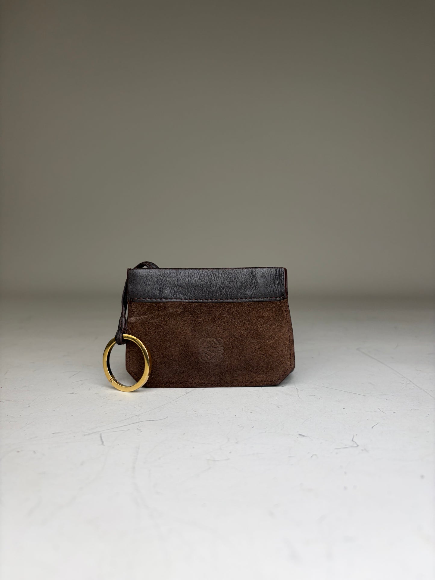 Vintage Loewe Suede Leather Wallet Brown Black Gold Key Ring