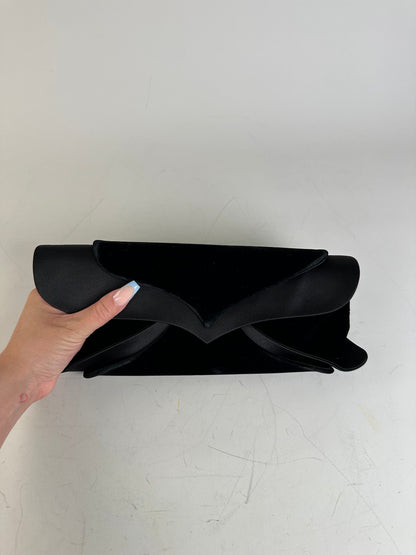 Vintage Giorgio Armani Velvet Satin Clutch Bag Black Silver