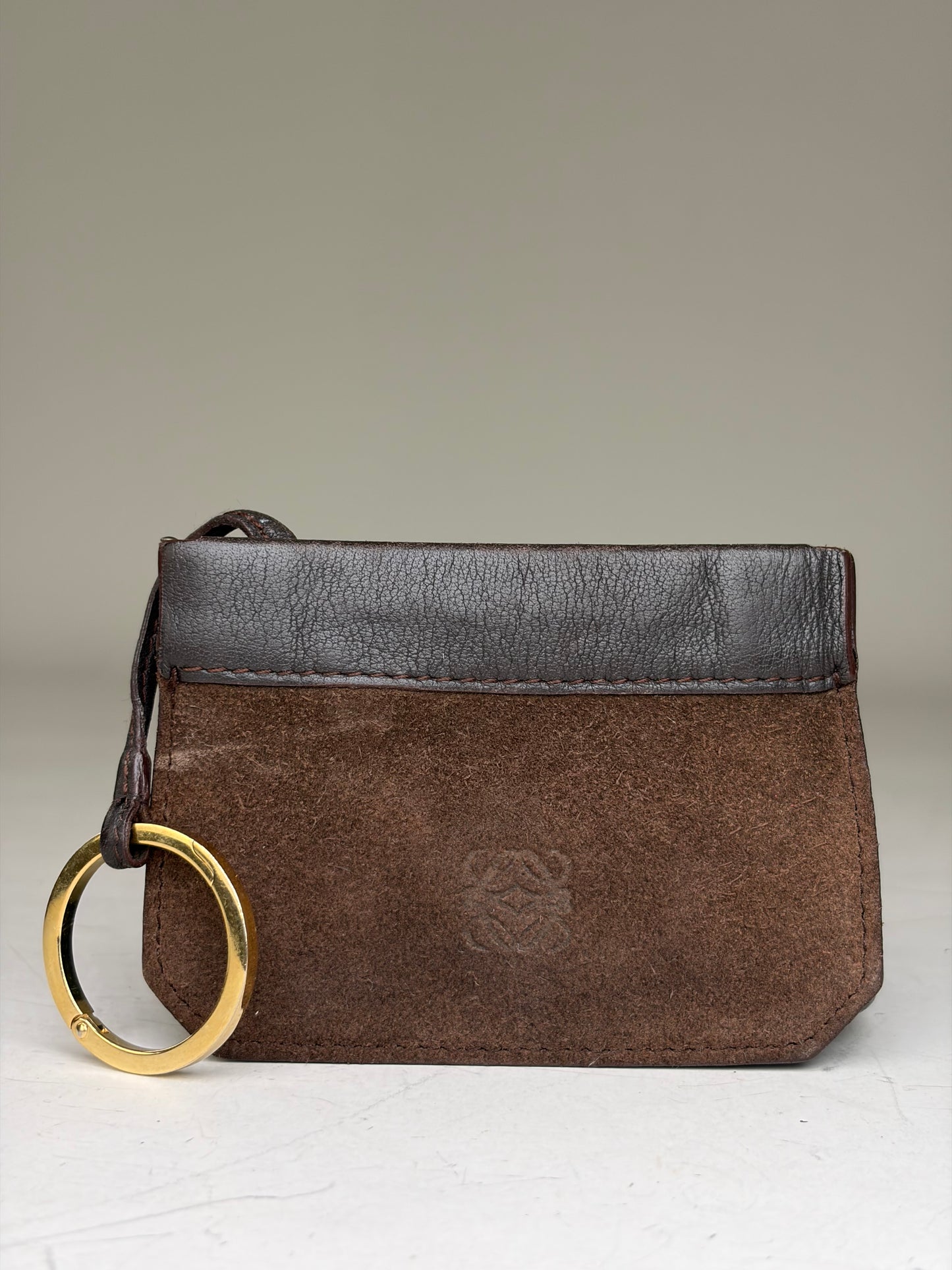 Vintage Loewe Suede Leather Wallet Brown Black Gold Key Ring