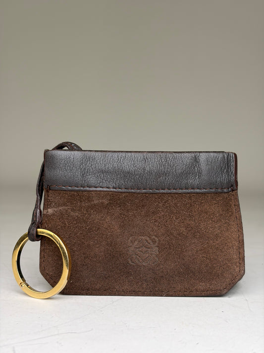 Vintage Loewe Suede Leather Wallet Brown Black Gold Key Ring