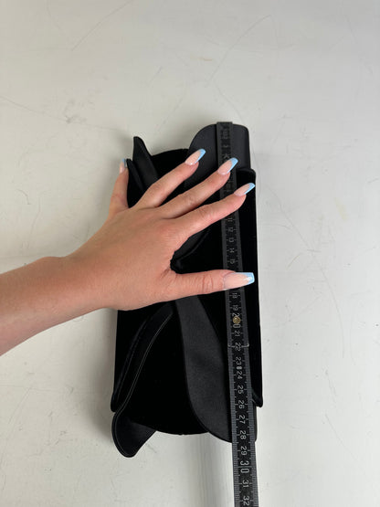 Vintage Giorgio Armani Velvet Satin Clutch Bag Black Silver