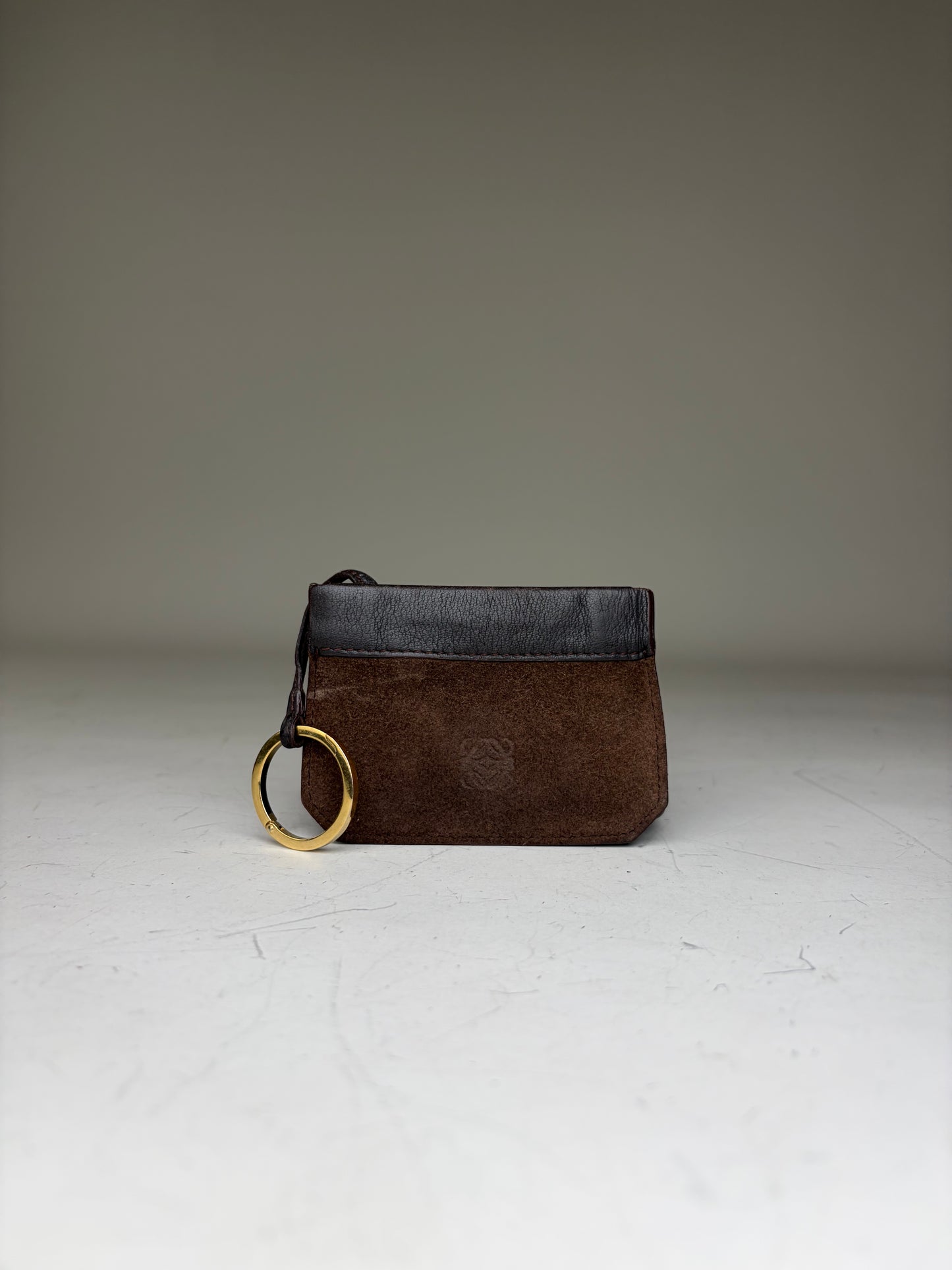 Vintage Loewe Suede Leather Wallet Brown Black Gold Key Ring