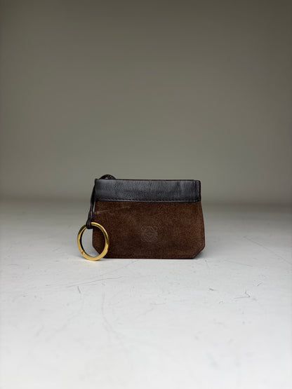 Vintage Loewe Suede Leather Wallet Brown Black Gold Key Ring