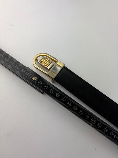 Vintage Givenchy 4G Logo Leather Belt c. Late 1970s Black Gold