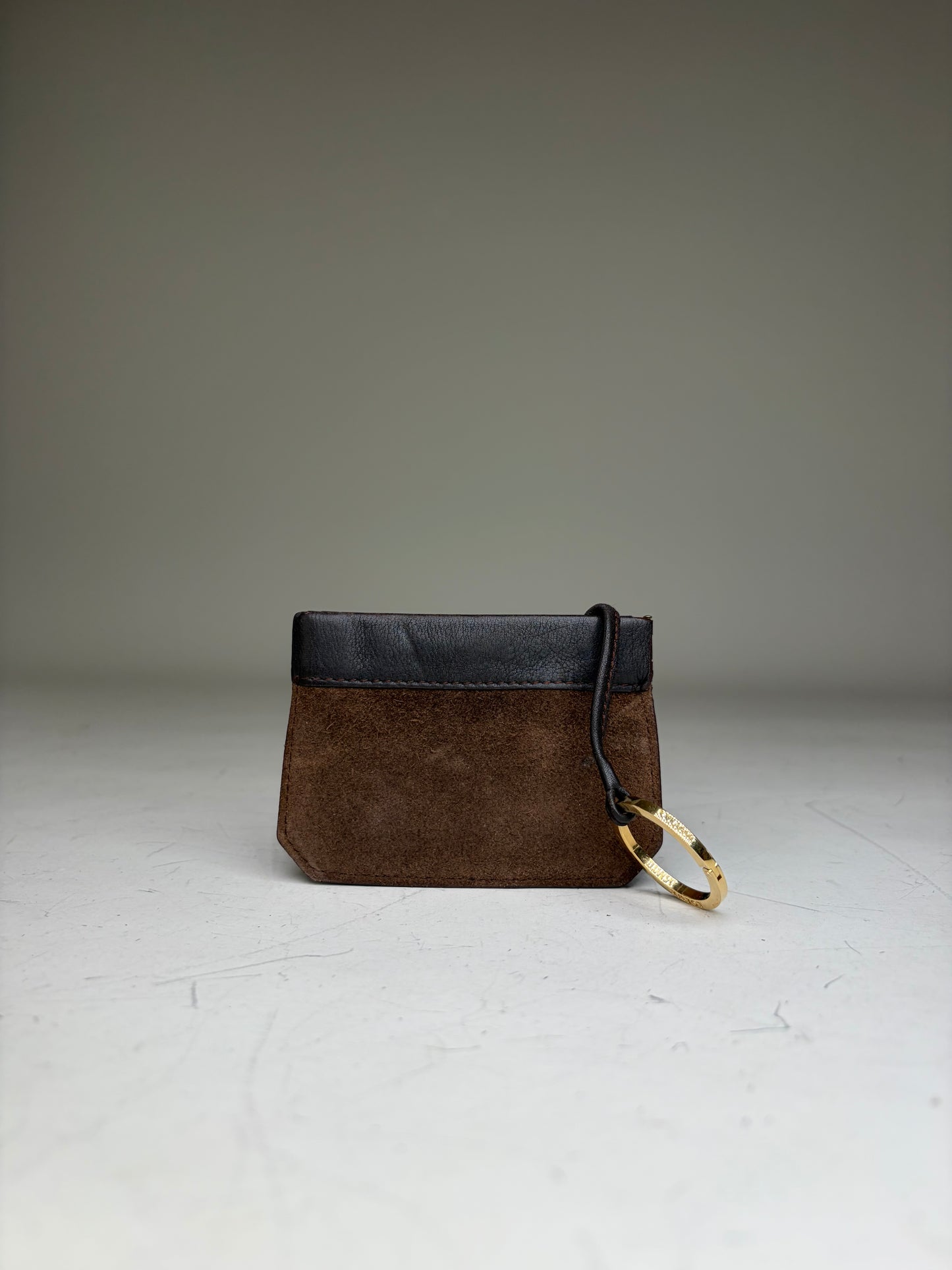 Vintage Loewe Suede Leather Wallet Brown Black Gold Key Ring
