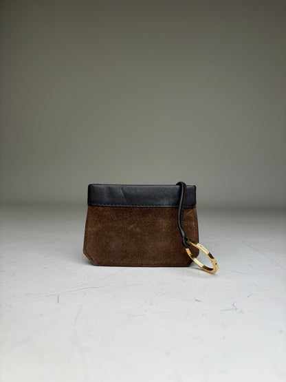 Vintage Loewe Suede Leather Wallet Brown Black Gold Key Ring