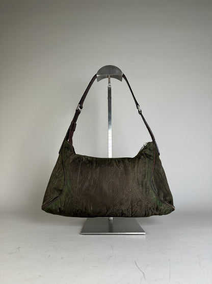 Vintage Etro Silk Blend Shoulder Bag Olive Brown Silver