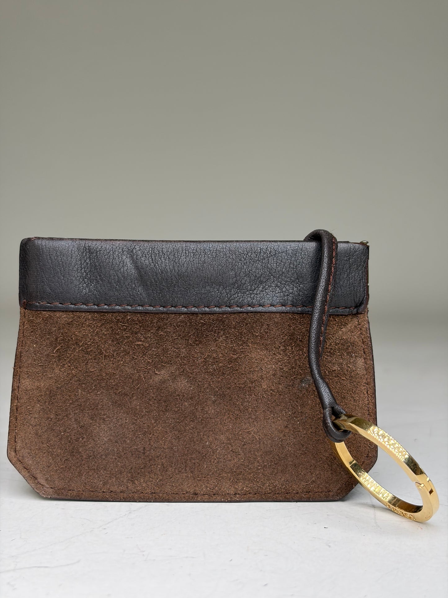 Vintage Loewe Suede Leather Wallet Brown Black Gold Key Ring