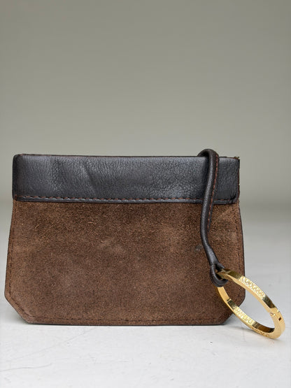 Vintage Loewe Suede Leather Wallet Brown Black Gold Key Ring