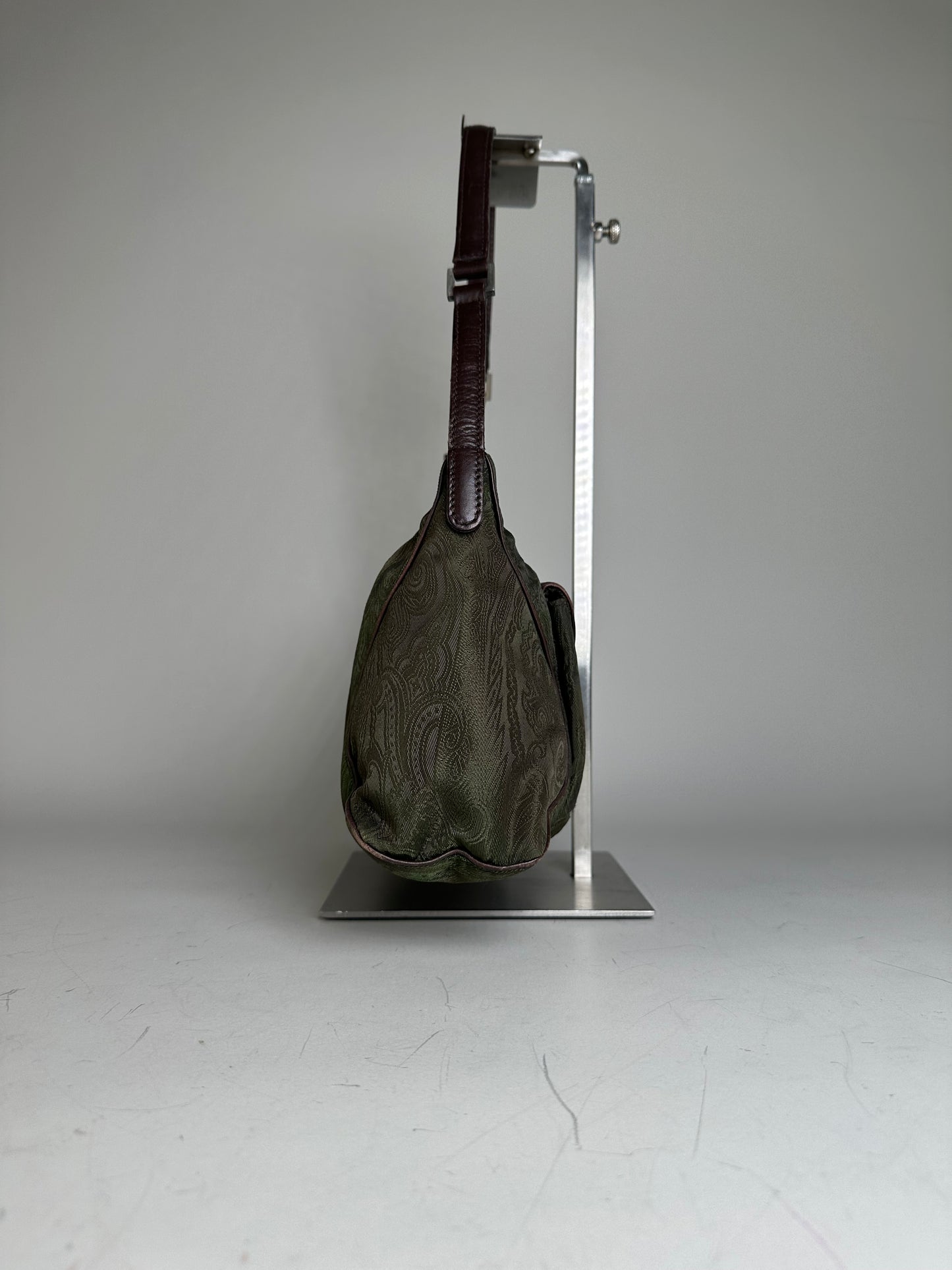 Vintage Etro Silk Blend Shoulder Bag Olive Brown Silver
