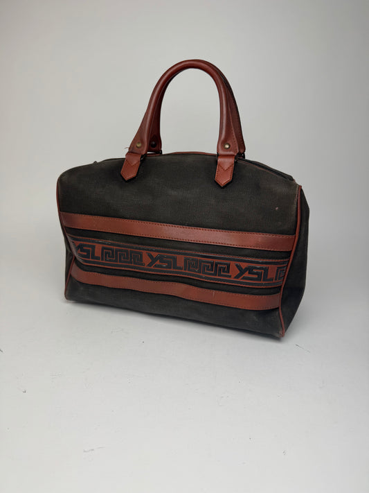 Sac vintage Yves Saint Laurent Mini Boston en cuir et toile noir et marron