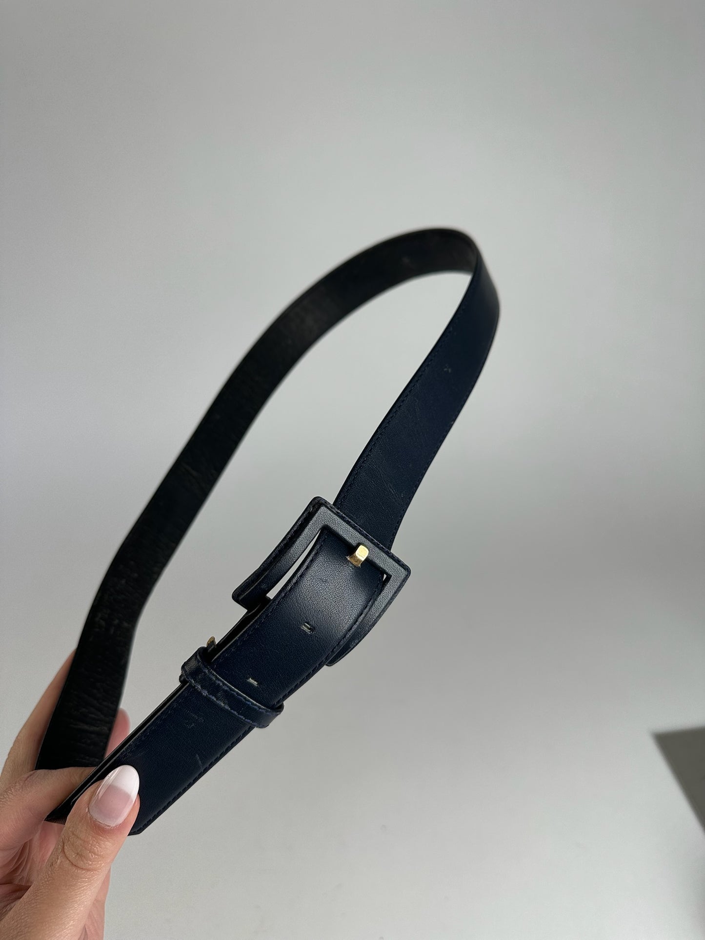 Vintage Dior Leather Belt Navy