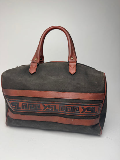 Sac vintage Yves Saint Laurent Mini Boston en cuir et toile noir et marron