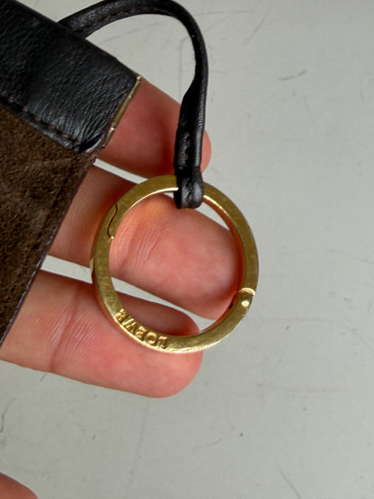Vintage Loewe Suede Leather Wallet Brown Black Gold Key Ring