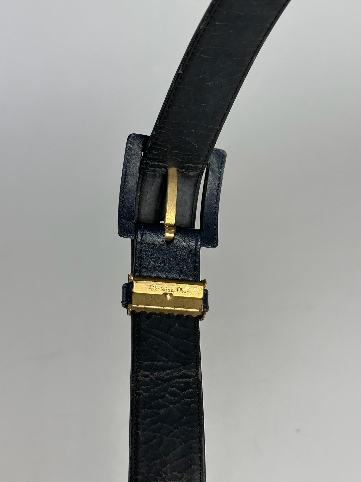 Vintage Dior Leather Belt Navy