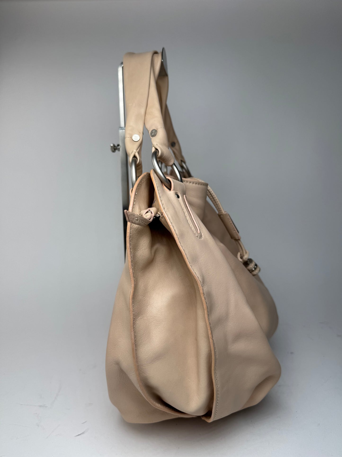 Grand sac vintage en cuir rose Céline