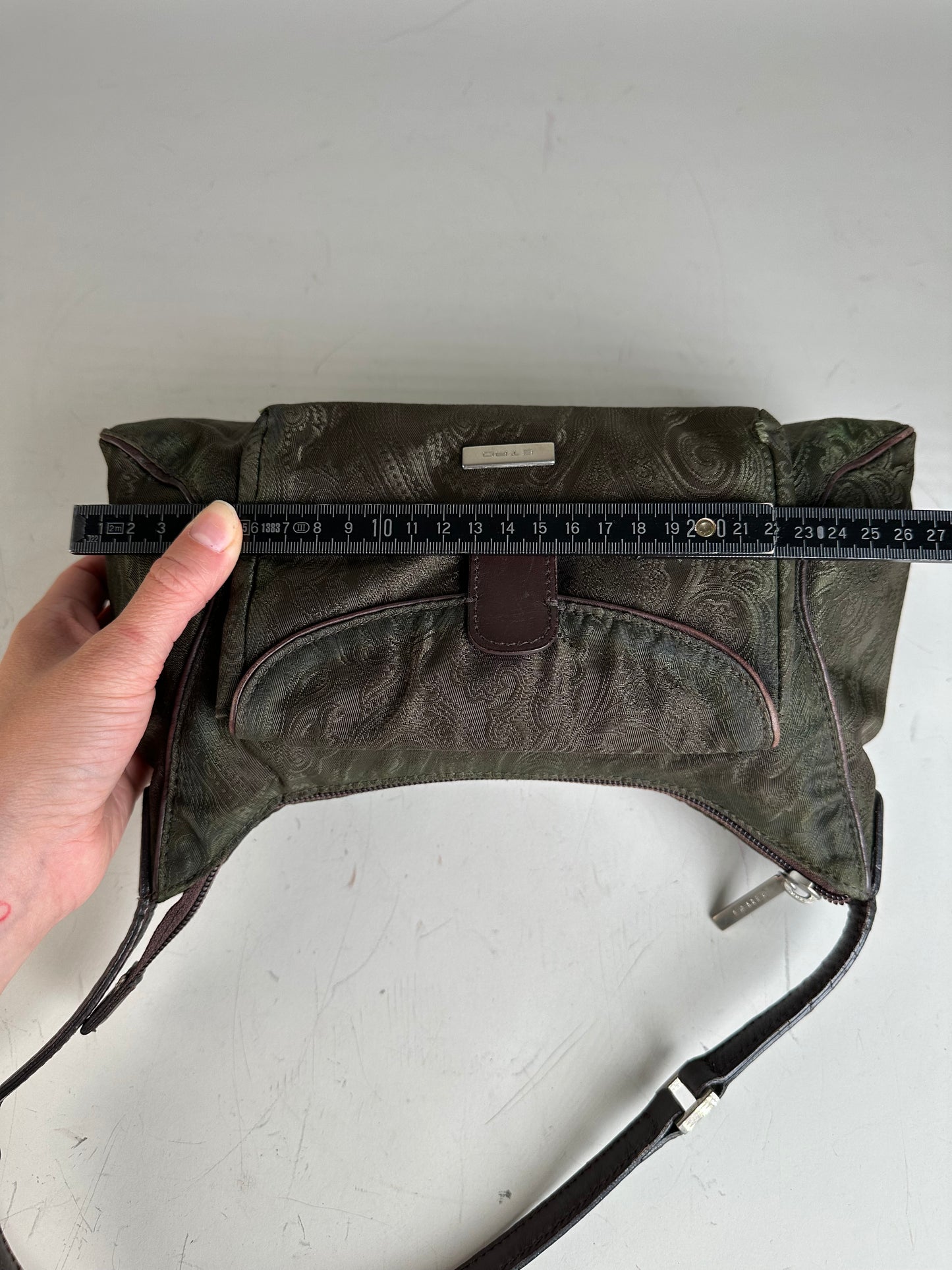 Vintage Etro Silk Blend Shoulder Bag Olive Brown Silver