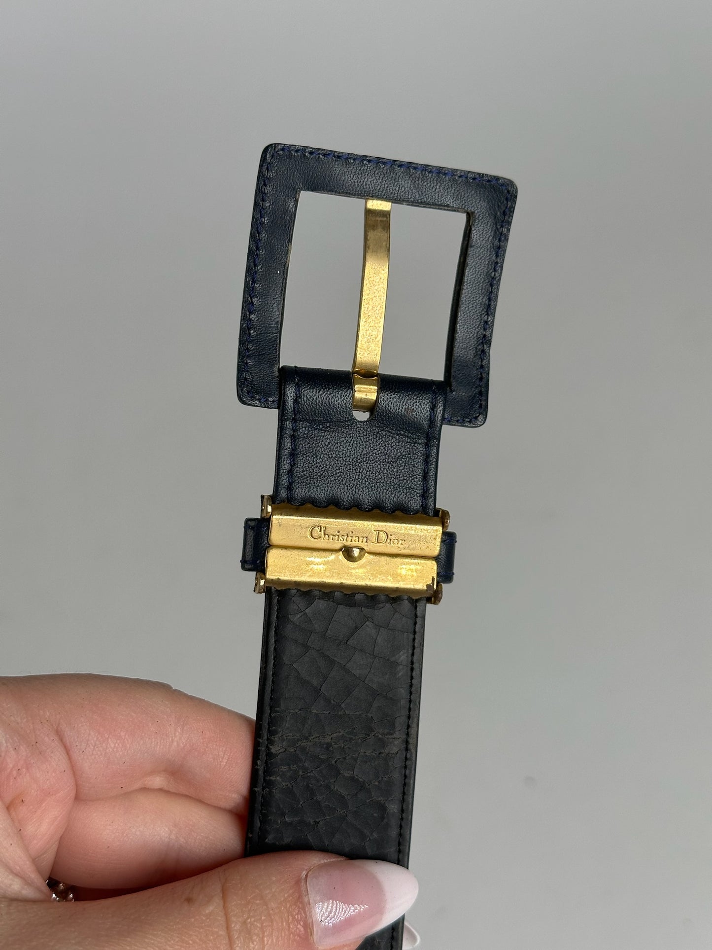 Vintage Dior Leather Belt Navy