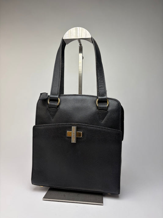 Vintage Celine Structured Grained Leather Top-Handle Bag Late 1980s Black