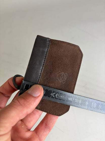 Vintage Loewe Suede Leather Wallet Brown Black Gold Key Ring