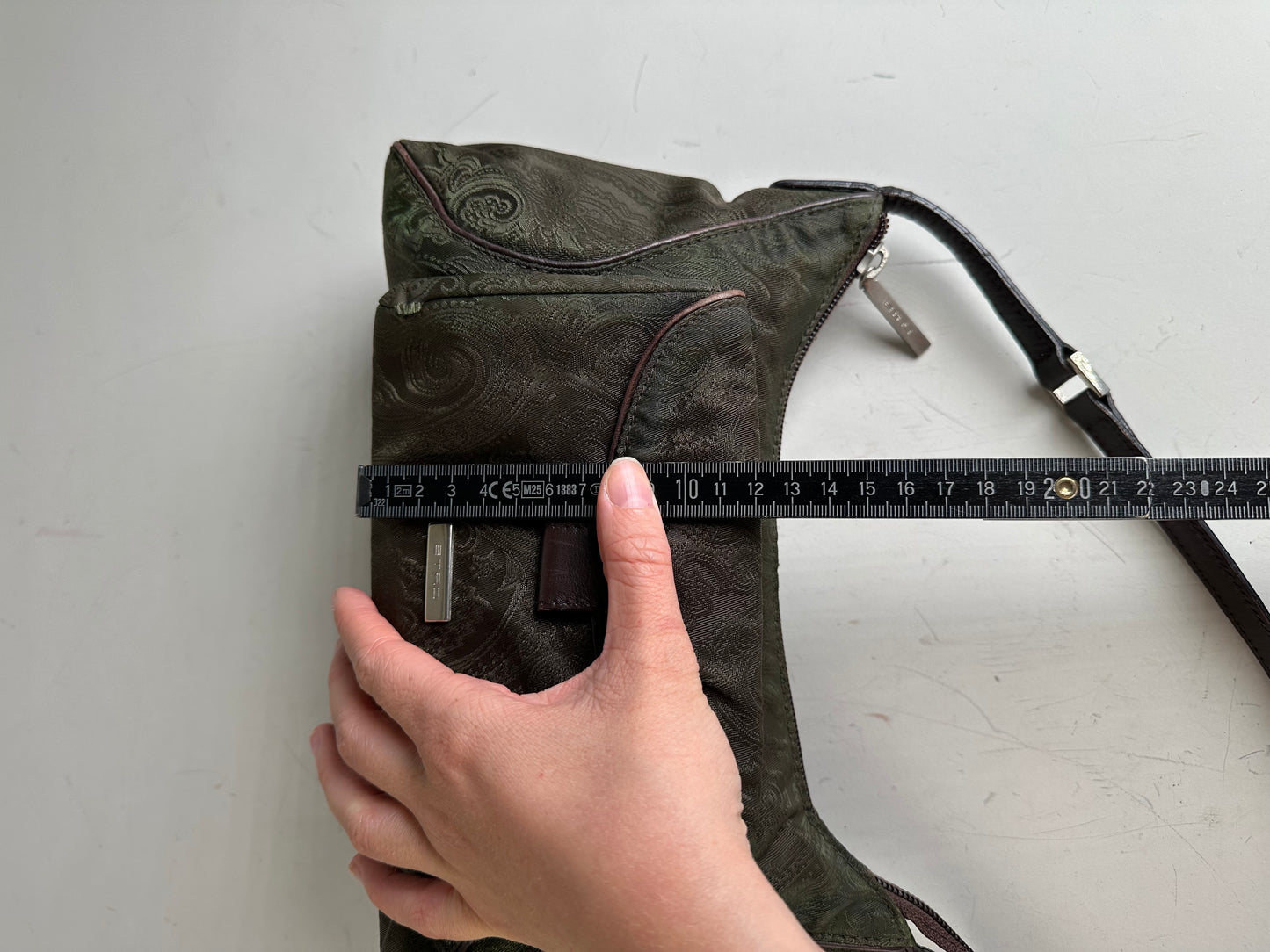 Vintage Etro Silk Blend Shoulder Bag Olive Brown Silver
