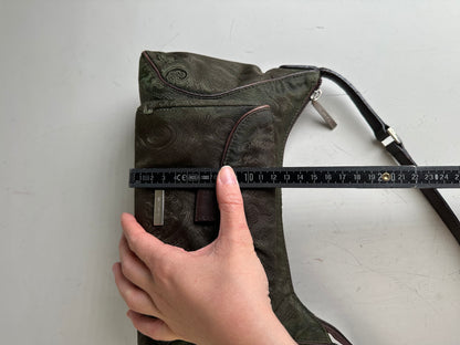 Vintage Etro Silk Blend Shoulder Bag Olive Brown Silver