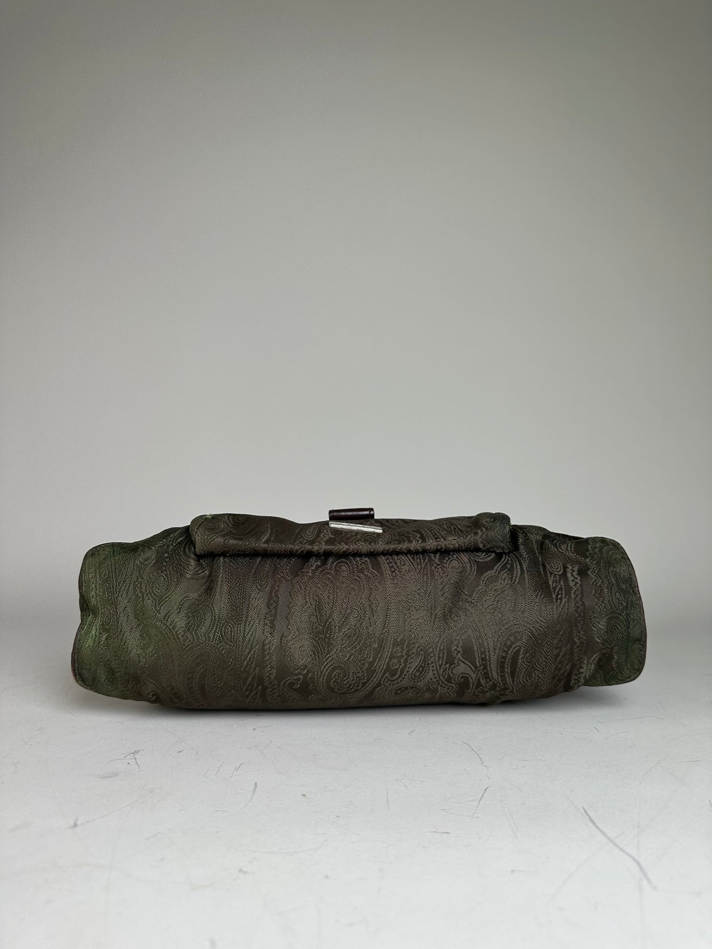 Vintage Etro Silk Blend Shoulder Bag Olive Brown Silver