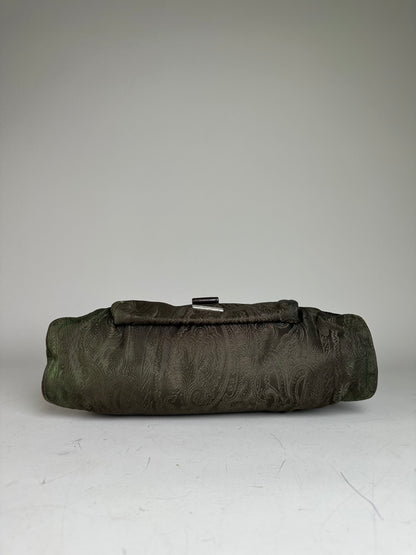 Vintage Etro Silk Blend Shoulder Bag Olive Brown Silver