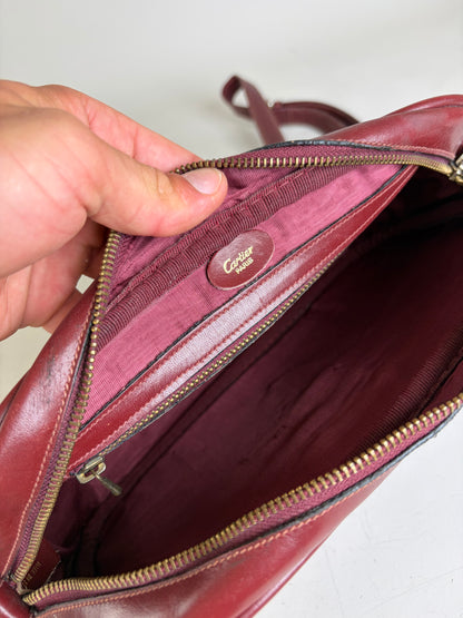 Vintage Cartier Smooth Leather Shoulder Bag Burgundy Gold