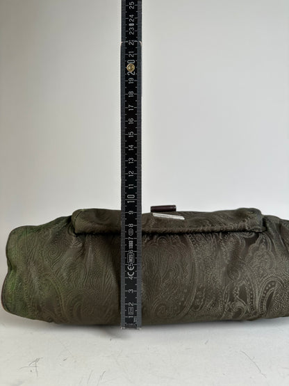 Vintage Etro Silk Blend Shoulder Bag Olive Brown Silver